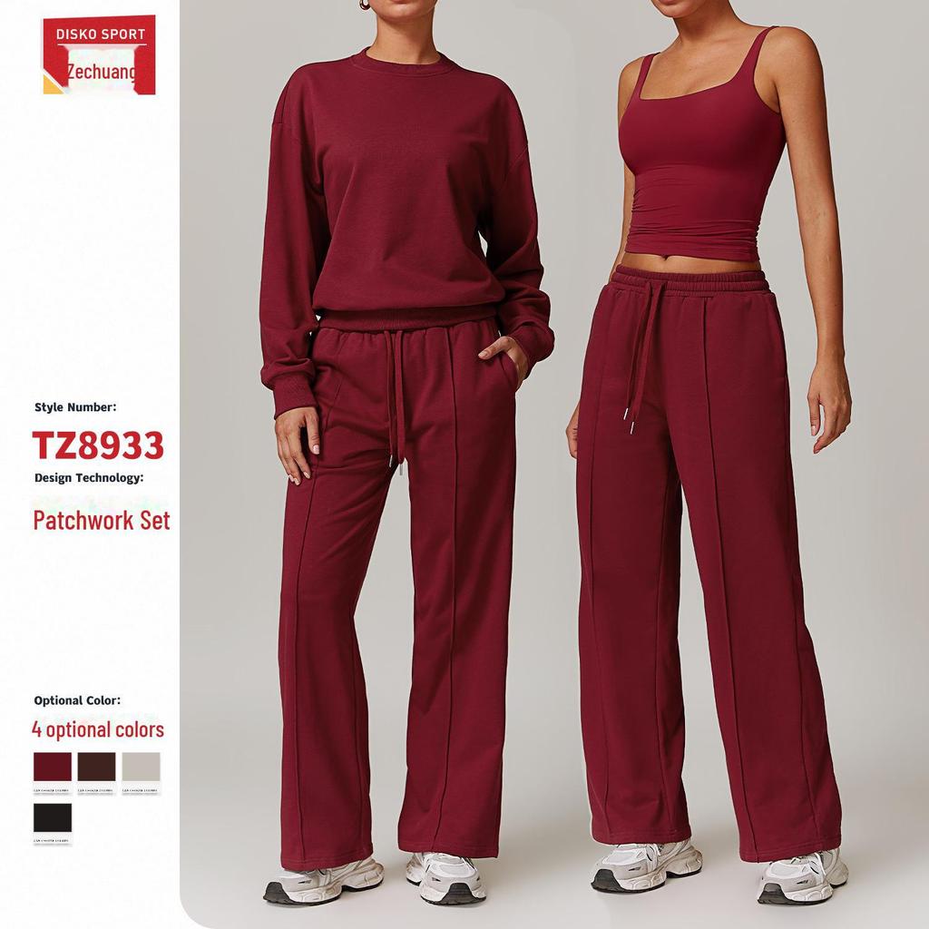 Zechuang Women's High Waist Wide Leg Casual Sports Sweater Suit - Slim, Long Sleeve, Comfortable for Running & Fitness, Style 8933