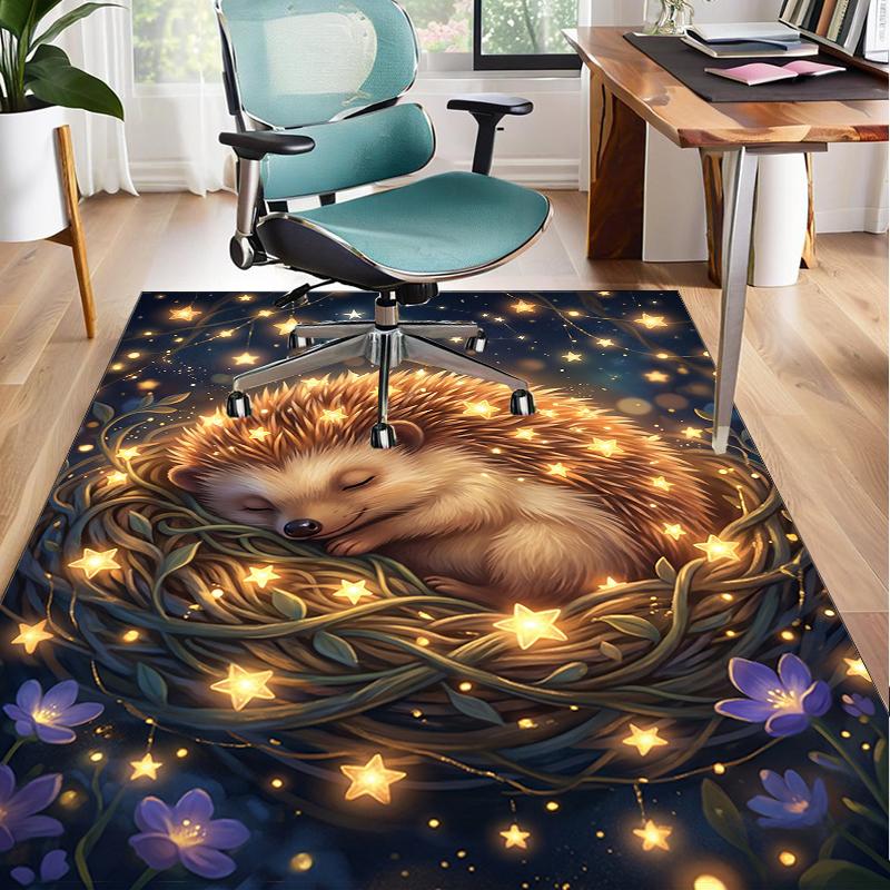 Autumnal Hedgehog Family Office Rug Chair Mat, Entryway Carpet, Suitable for Front Door, Bedroom, Living Room, Desk, Holiday Gift