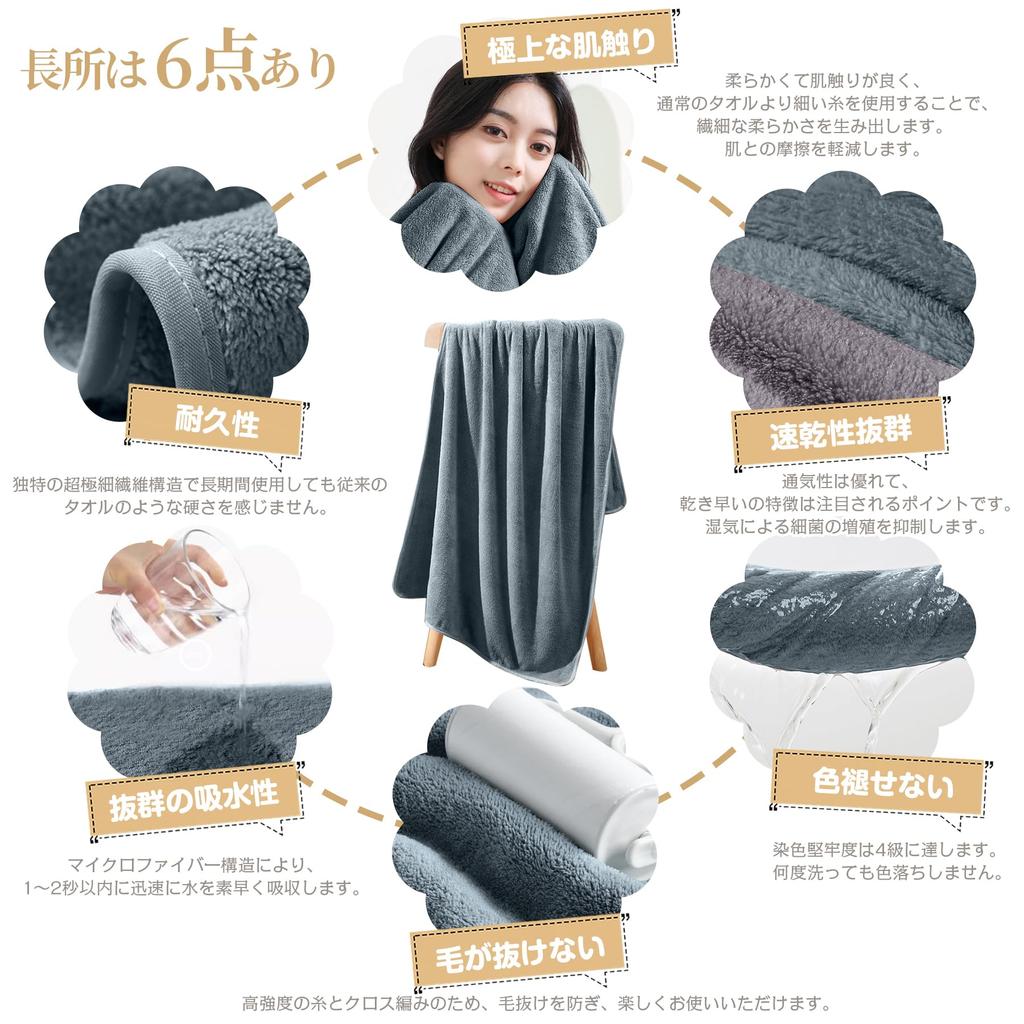 tkone Bath Towels of Smoky Soft to the Perfect for Professional and (Set 4, Blue) - Fluffy, Large, Absorbent, Quick-Drying, Hotel-Grade, Touch,