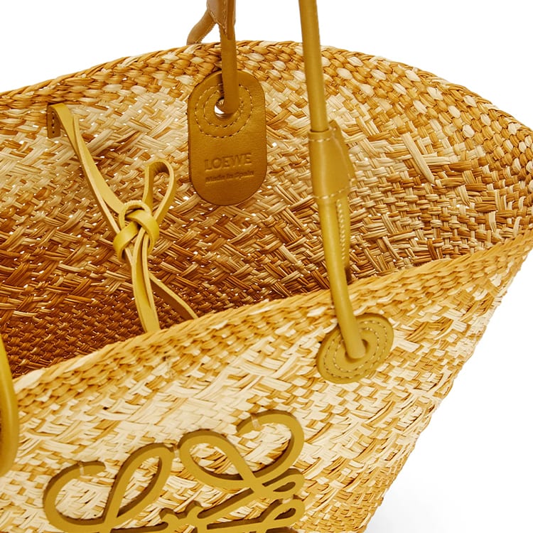 LOEWE Anagram Basket Iracap Palm Fiber With Cow Leather Handbag, Shoulder Bag Small Women's Ochre A223P65X14-3918