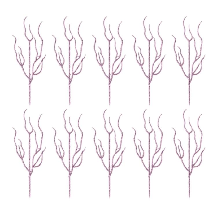 10pcs Textured Plastic Stems Glittering Christmas Picks Artficial Flower Leave Spring Festival Decoration