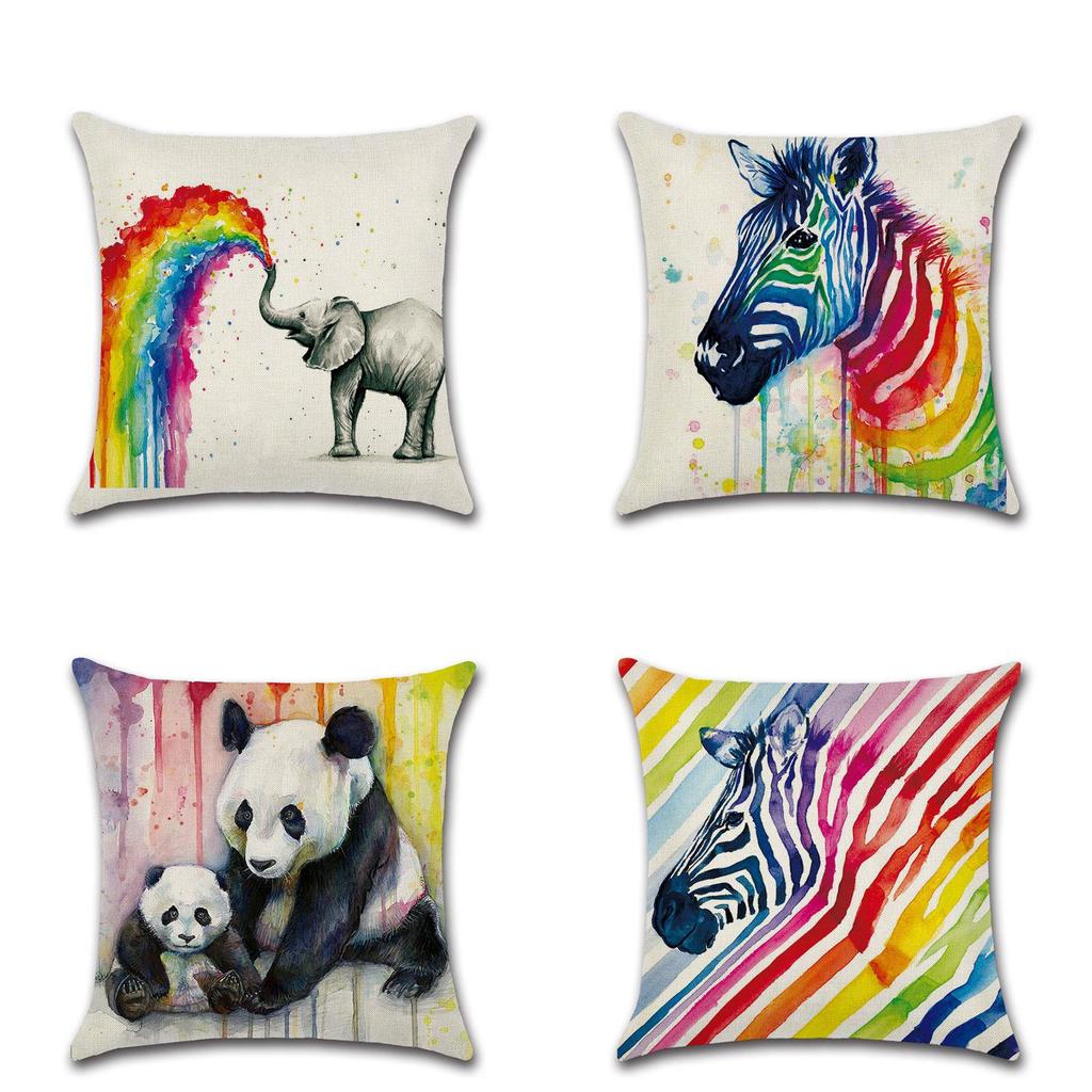 Versatile Cotton Linen Cushion Cover Featuring Cartoon Rainbow Animals For Stylish Decoration