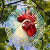 Rustic Rooster Wind Chime 2D Metal Outdoor Hanging Decor for Garden Patio Farm Wedding Birthday Christmas Gift Red White Design