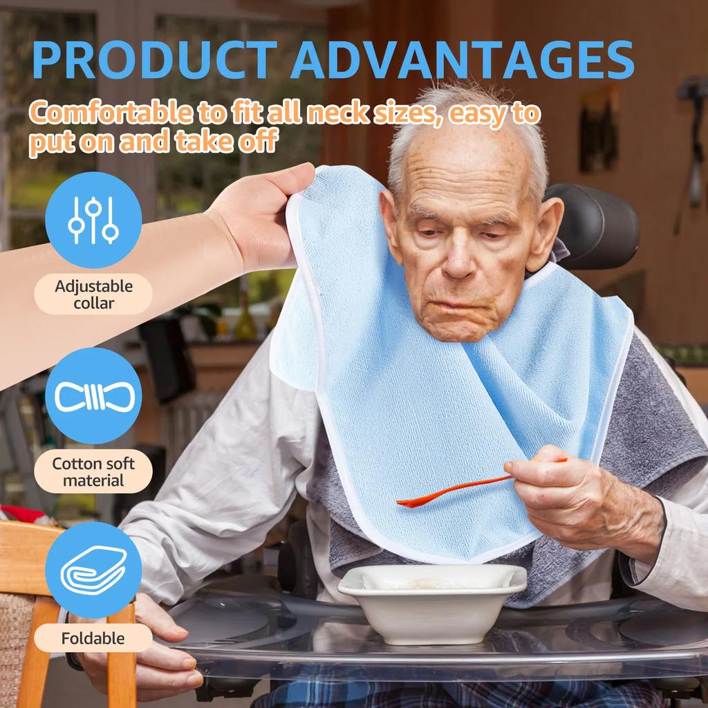 4Pcs Adult Bibs Soft Polyester Adjustable Elderly Feeding Bibs Clothing Stain Resistant Protectors for Adult Men and Women