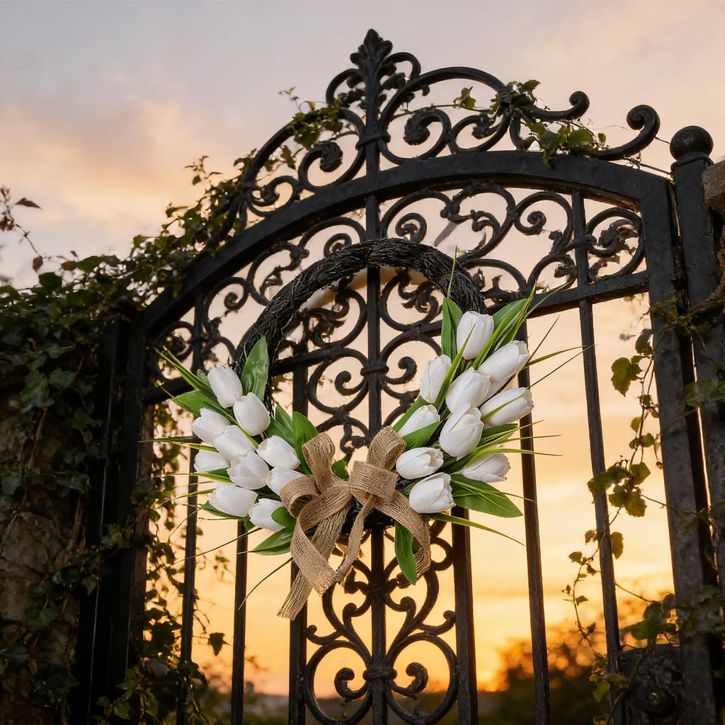 Spring Summer Wreath for Front Door Artificial Flower Wreath for Indoor Outdoor Wall Festival Home Wedding Decor White
