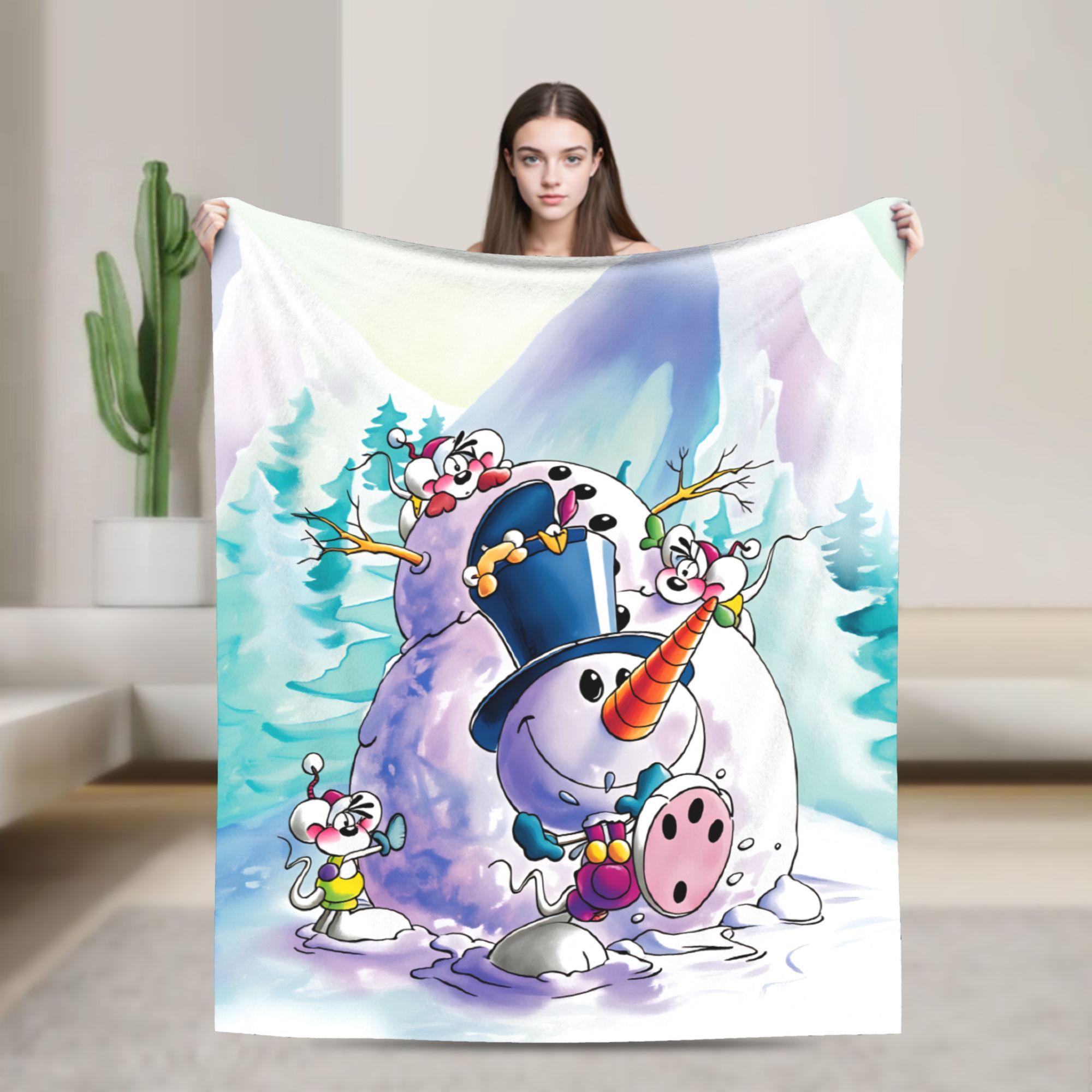 Weihnachts Diddl Decken Qualitäts Warme Bettwäsche Überwürfe Winter Camping Wohnzimmer Grafische Tagesdecke Size: 75*100cm, Weight: 230 GSM white