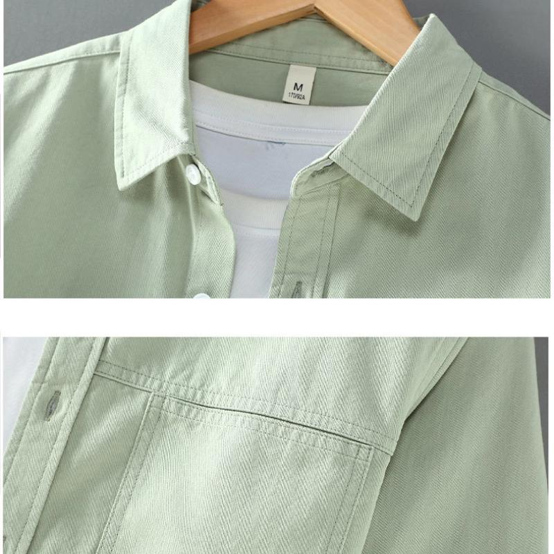 Spring and Summer Green Long Sleeve Shirts for Men Japanese Fashion Cargo Shirt 100 Cotton Casual Tops Double Pockets Thin Men Jackets