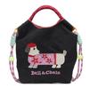 High round embroidered shopping bag, nylon waterproof tote bag, environmentally friendly folding portable shoulder bag.