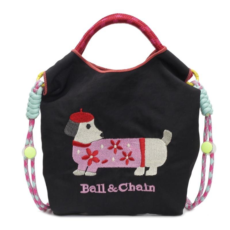 High round embroidered shopping bag, nylon waterproof tote bag, environmentally friendly folding portable shoulder bag.