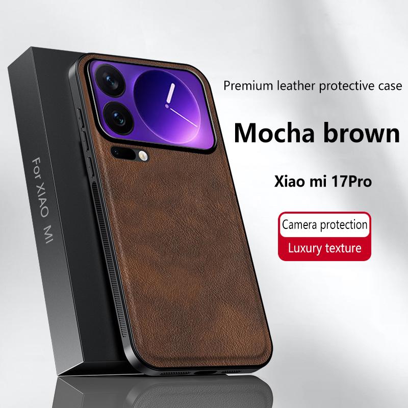 Luxury PU Leather Phone Case For Xiaomi 17 Pro Max 17 Pro Magsafe Magnetic Metal Ring Lens Protection Shockproof Cover For MI 17