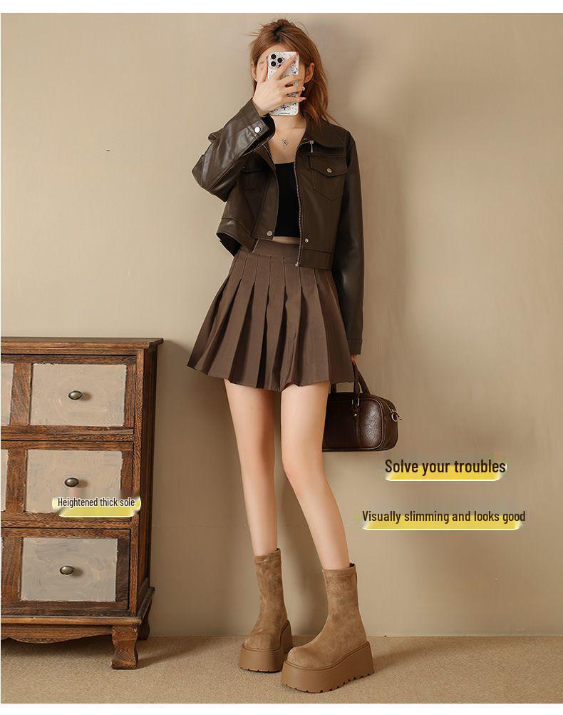 Dam 2025 Bruna Martin Plattformstövlar: Ny Höst, Tjocksulade, Höjdökande, Trendiga, Korta Stövlar