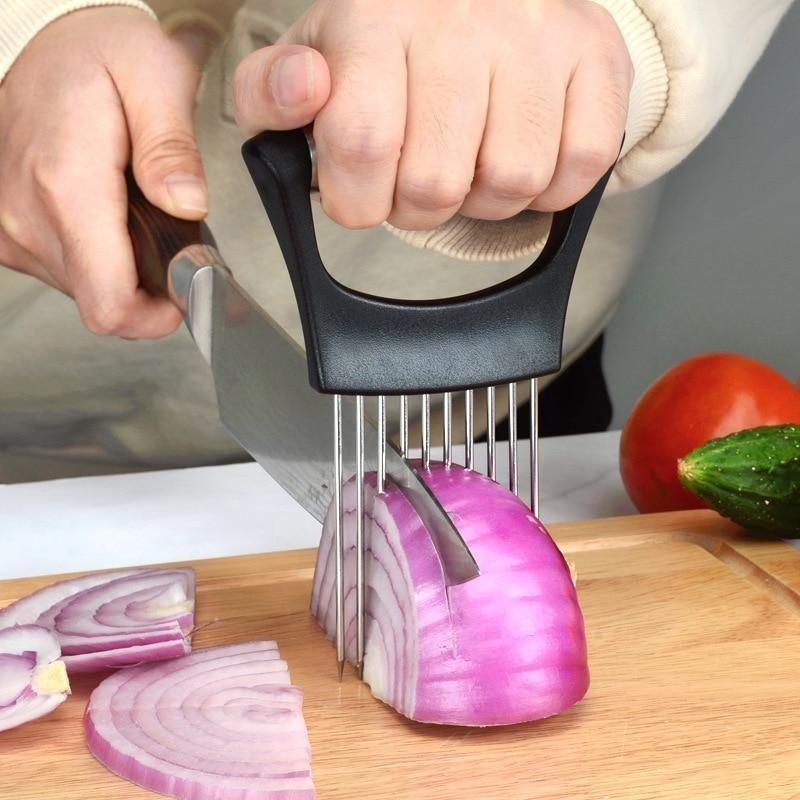 Stainless Steel Onion Needle Onion Fork Vegetables Fruit Slicer Meat Tenderer Tomato Cutter Knife Onion Chop Fruit Cutter Slicer