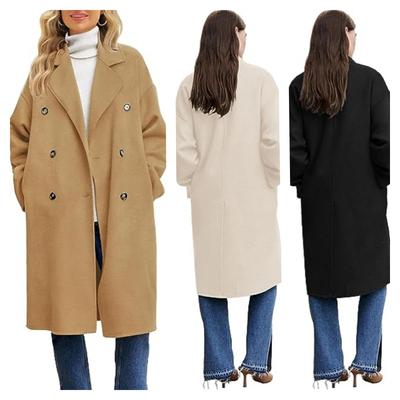 Damen Zweireiher Mantel Wintermode Reverskragen Wollmischung Mantel Lange Jacke