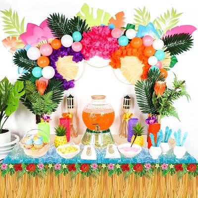 1 Stück Hawaiianischer Flamingo Gras Blumenmuster Einweg-Tischdecke Sommer Strand Geburtstagsfeier Dekoration Partyzubehör