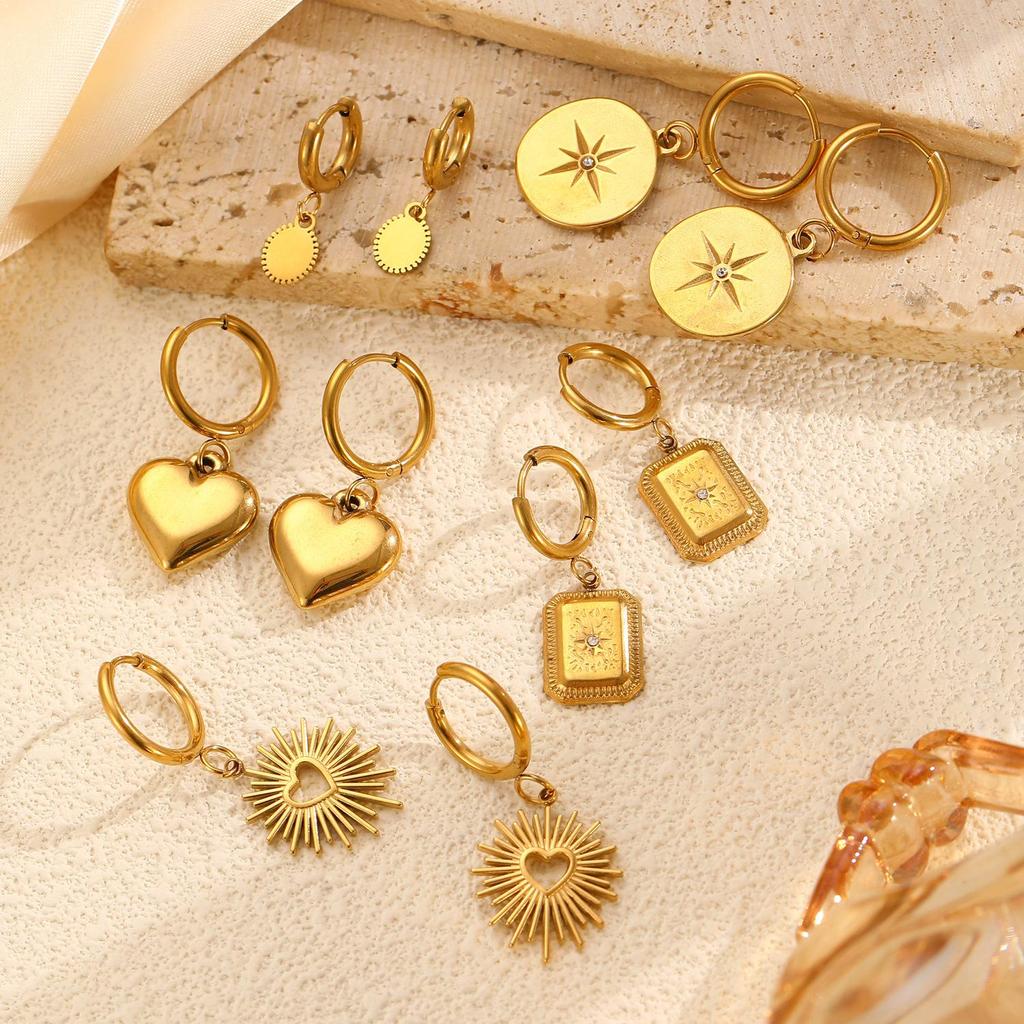 Exquisite Fashion Versatile Minimalist Geometric Heart Shaped Oval Pendant Stainless Steel Earrings For Women