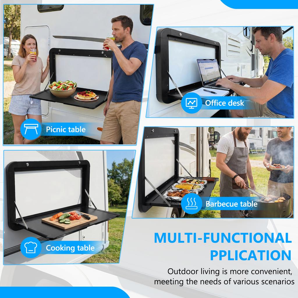 32x18inch Campervan Outside Picnic Table with Locking Latches Collapsible Wall Tab Large Capacity for Campervans & Motorhomes