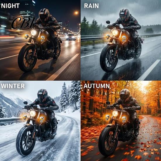 Decorative Skull 1 Pair Motorcycle LED Turn Signal Light, Head Warning Indicator Halloween Decorations Waterproof Universal Blinker for Ebike
