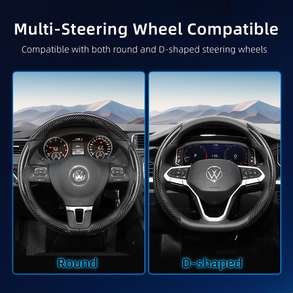 Suitable for Volkswagen Carbon Fiber Texture Steering Wheel Cover with Segmented Quick-Release Design, Durable, for Tiguan Golf T-Roc Polo Passat