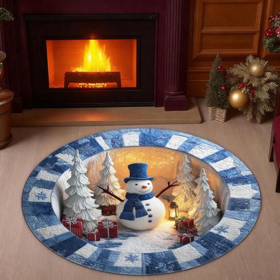 Christmas Santa Gnome Quilted Round Mat Festive Area Rug Non-Slip Backing Door Mat Living Room Bathroom Kitchen Absorbent Mat