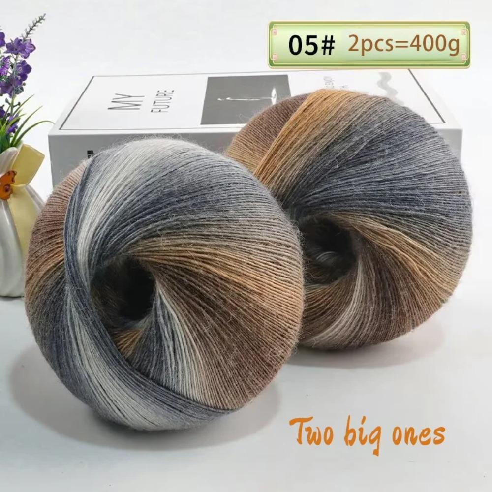 400 Grams of Colorful Gradient Rainbow Long-dyed Pure Wool Yarn Skeins, 2 Large Skeins, Hand-woven Crochet Yarn, 2Skeins/pack