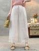 2026 Spring/Summer Women's Linen Straight-Leg Pants with Elastic Waist and Retro Embroidery Hem - Casual and Versatile Solid Color Long Pants