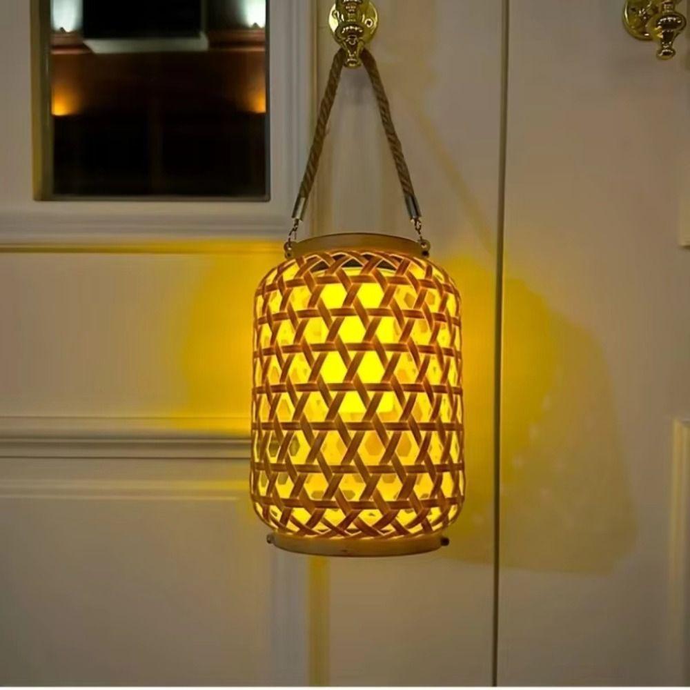 Waterproof Rattan Solar Lanterns Soft Light Elegant Design Solar Bulb Lights Bamboo Weaving Rechargeable LED Solar Lantern