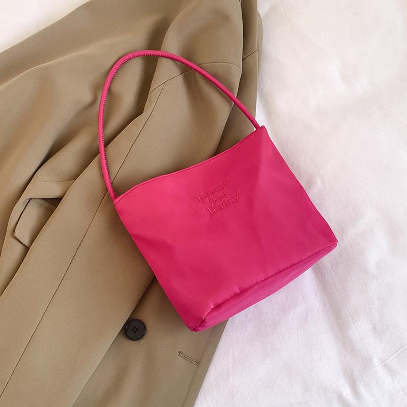 Chic Nylon Bucket Bag For Women Trendy Street Style Handbag With Magnetic Closure