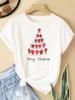 (Asian Size) watercolor letter new year T Clothing Short Sleeve T-shirts  Print merry Christmas o-neck Women's Top Fashion holiday Graphic Tee