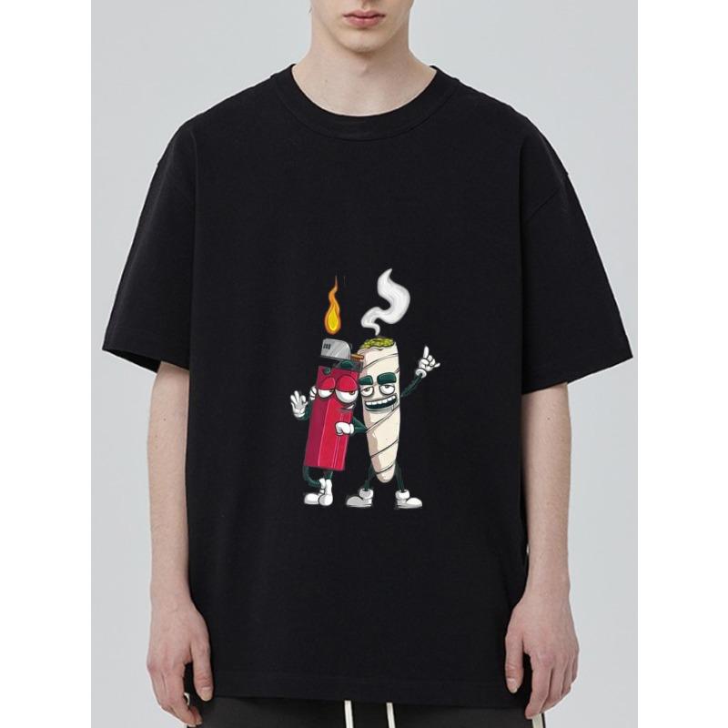 

Футболка с круглым вырезом Черная Принт мультяшного персонажа Lighter and Joint Повседневная одежда для мужчин и женщин Уличная мода Летний наряд XXXXL чёрный