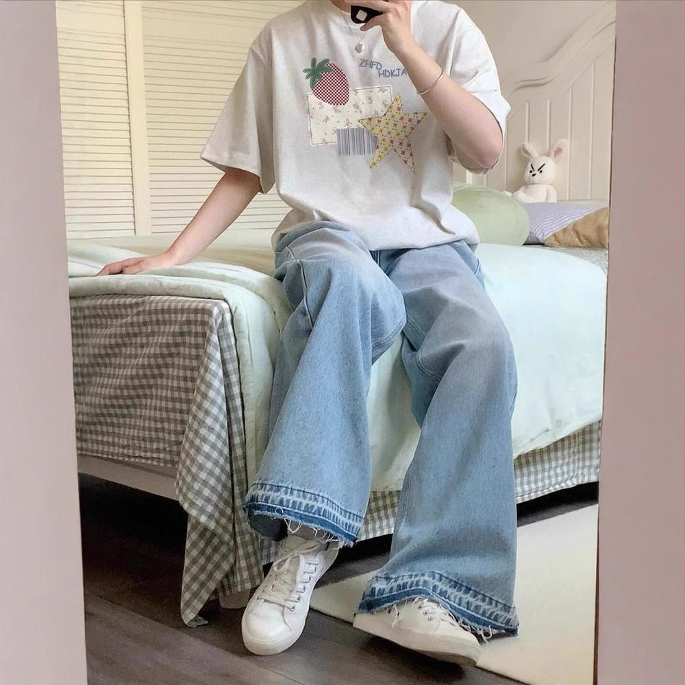 catty pure cotton American retro small man front shoulder short-sleeved t-shirt women's summer loose lazy half-sleeved t-shirt top