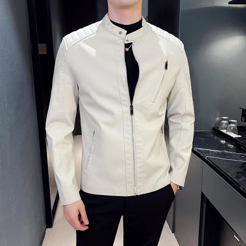 Leather jacket jacket men's spring and autumn new handsome men's clothing stand-up collar men's locomotive PU leather jacket men