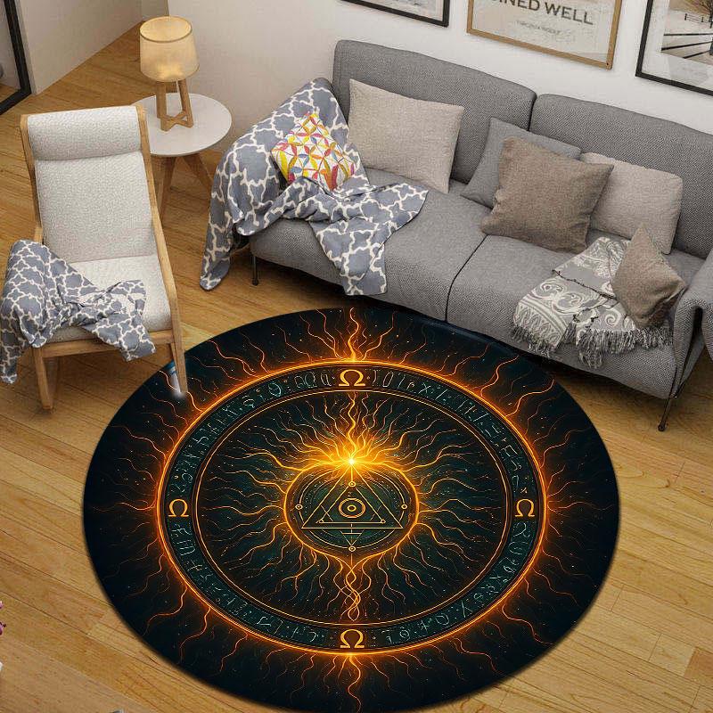 Boho Round Halloween Multicolor Carpet, Non-Slip Floor Mat for Nursery
