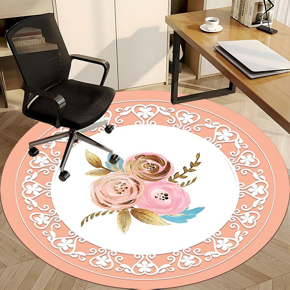 1pc Floral Decor Chair Carpet for Office, Non-slip, Soft and Durable Office Rug for Decoration, Perfect for Office yy260325072