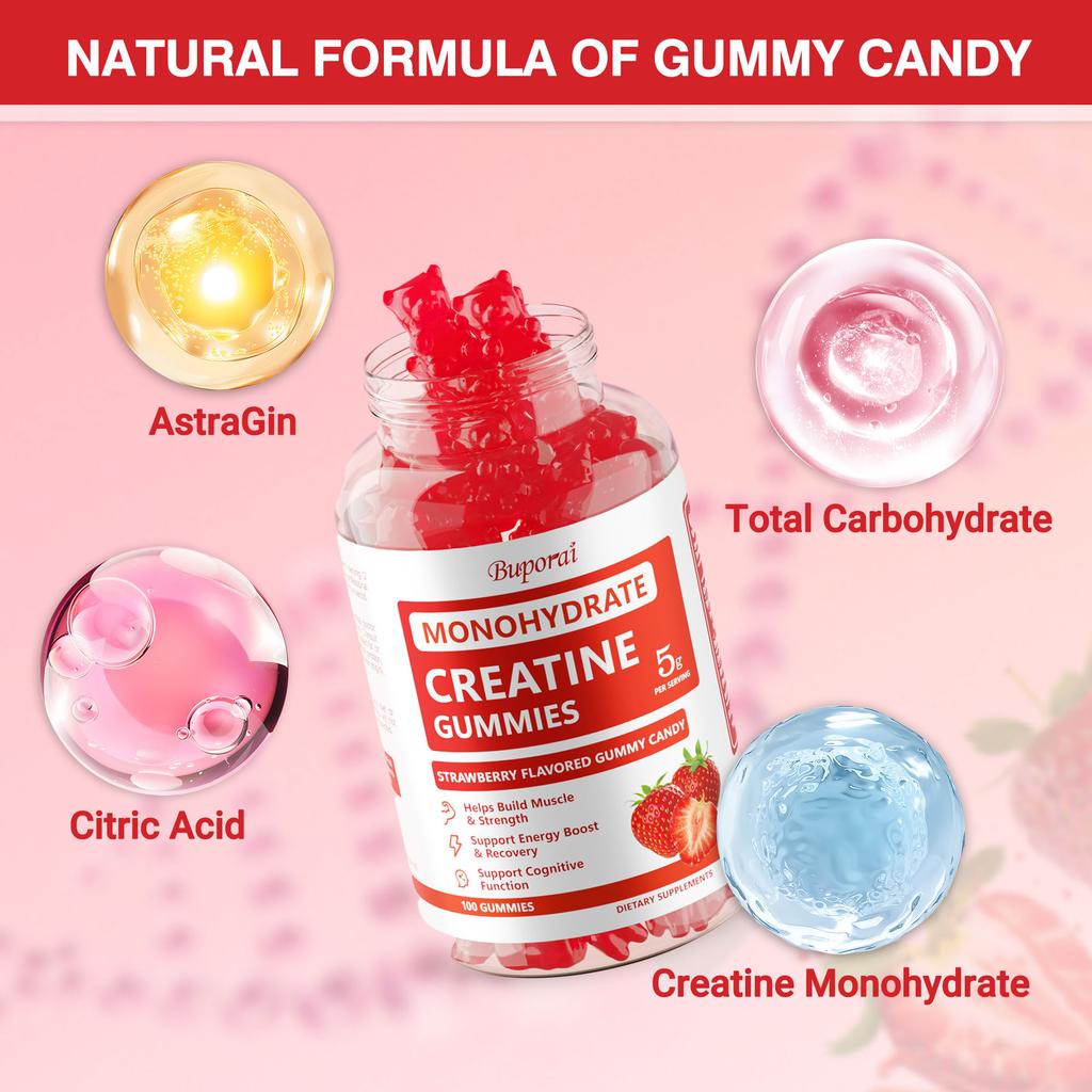 Creatine Gummies Suitable for Both Men and Women, Creatine Monohydrate Extract, All-natural, Gentle and Easily Absorbed.