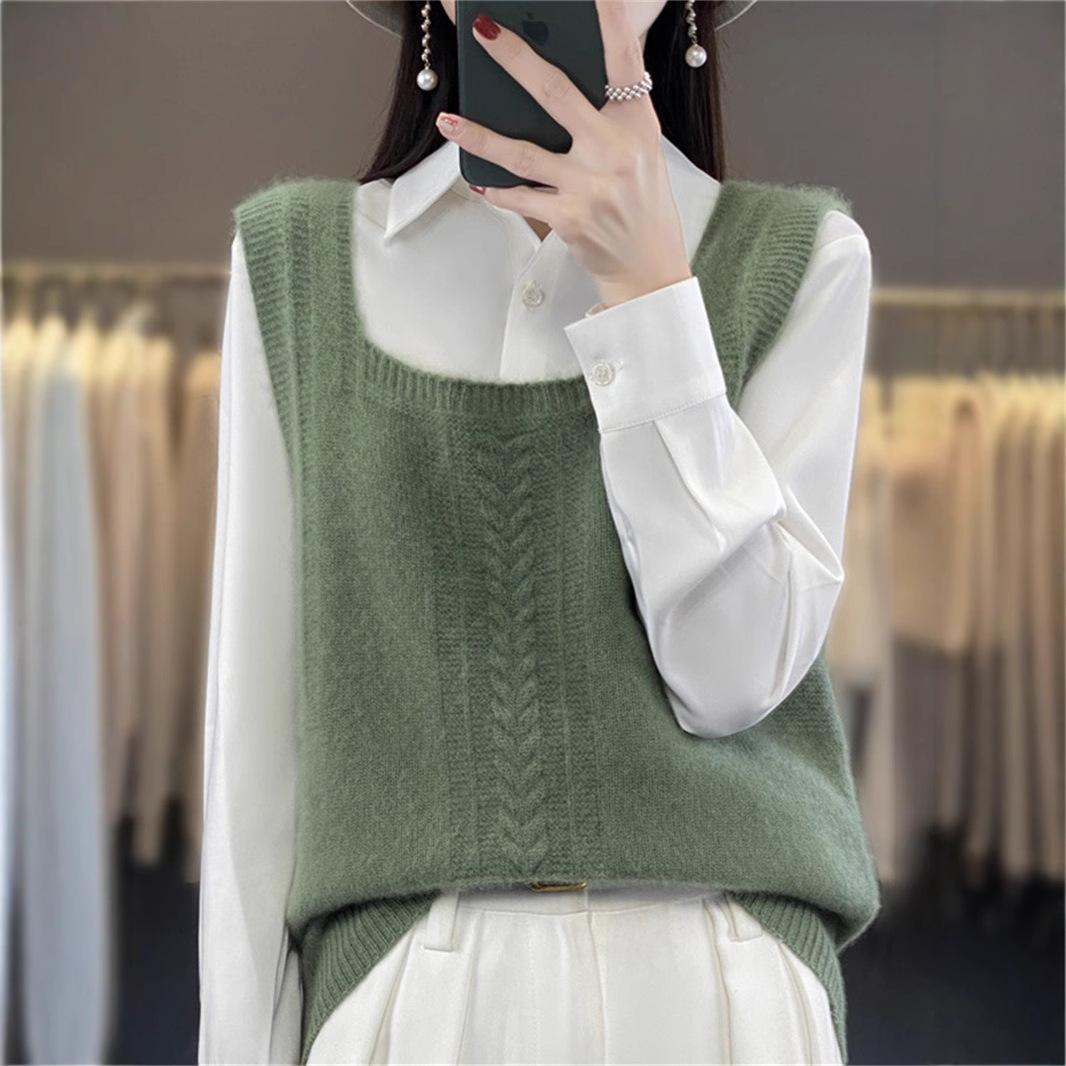 

Свободный трикотажный свитер без рукавов с квадратным вырезом для женщин, осенне-зимний многослойный универсальный кардиган-жилет, французский пуловер, трикотажный жилет One szie