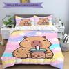 3PCs Bubble Tea, Cute Capybara Design Cover Set, Breathable Fabric, Machine Washable (1 Duvet Cover + 2 Pillowcases) (Without Quilt) yy250911144