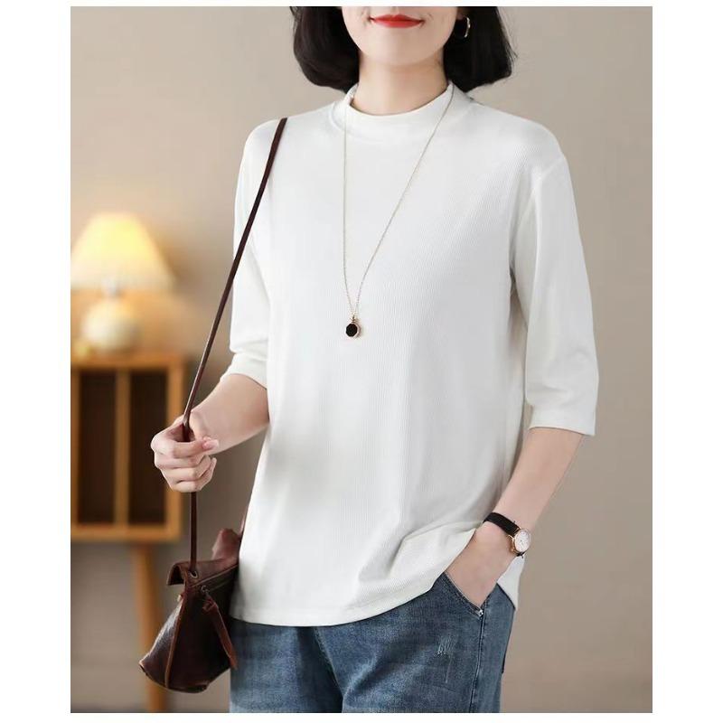 Sommer Neues Kurzarm-T-Shirt für Damen Locker Viertelarm Unterhemd Vielseitiges Mittellanges Oberteil
