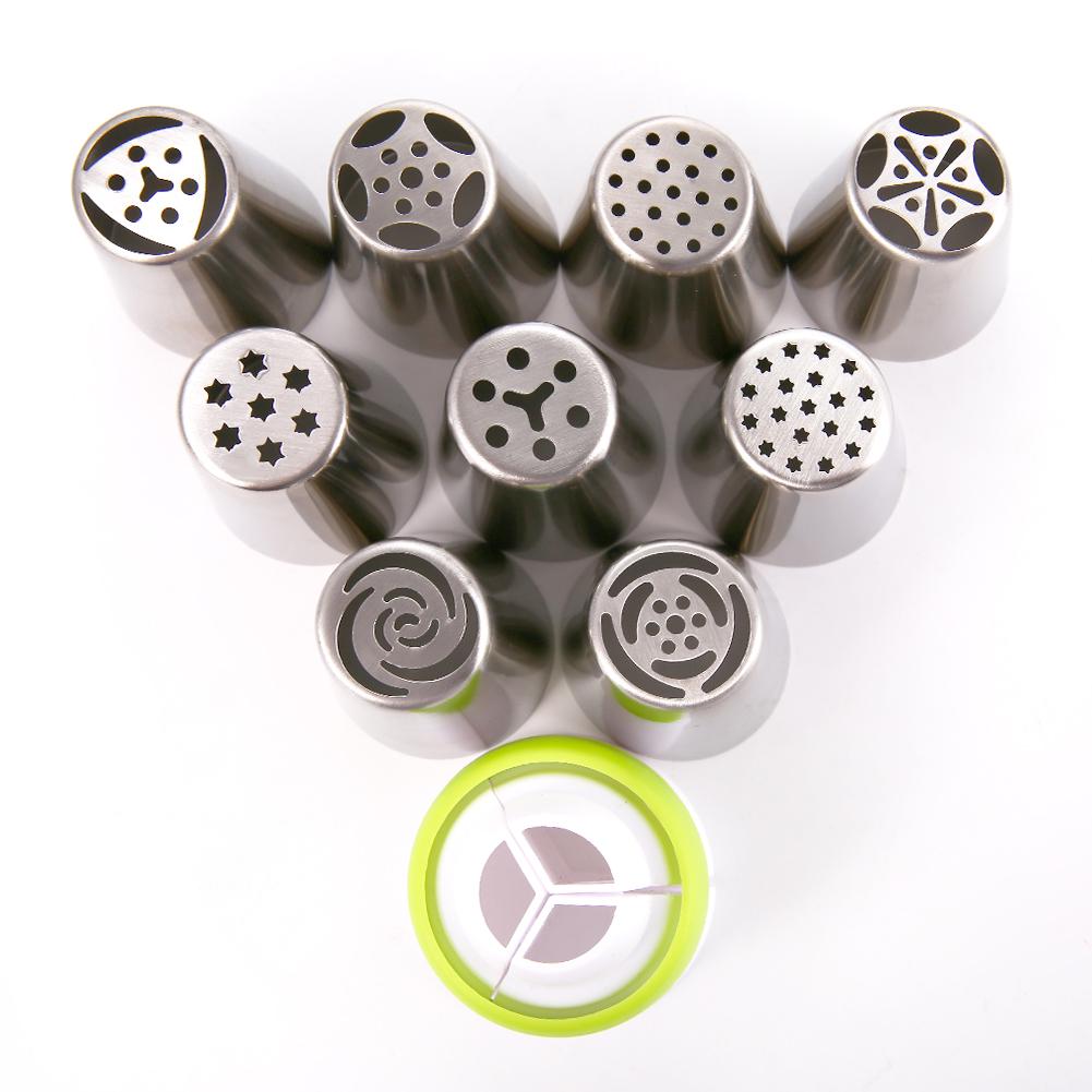 Cake Decorating Supplies Russian Piping Tips 11-Pcs Sets(9 Russian Tips,1 Disposable Pastry Bag 1 Tri-Color Coupler)