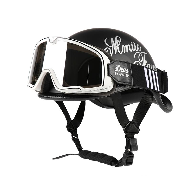 VGV Motorcycle Half Helmet Goggles Included Electric Vehicle Bike Riding Locomotive for Cruiser Retro Man Women Scooter Street