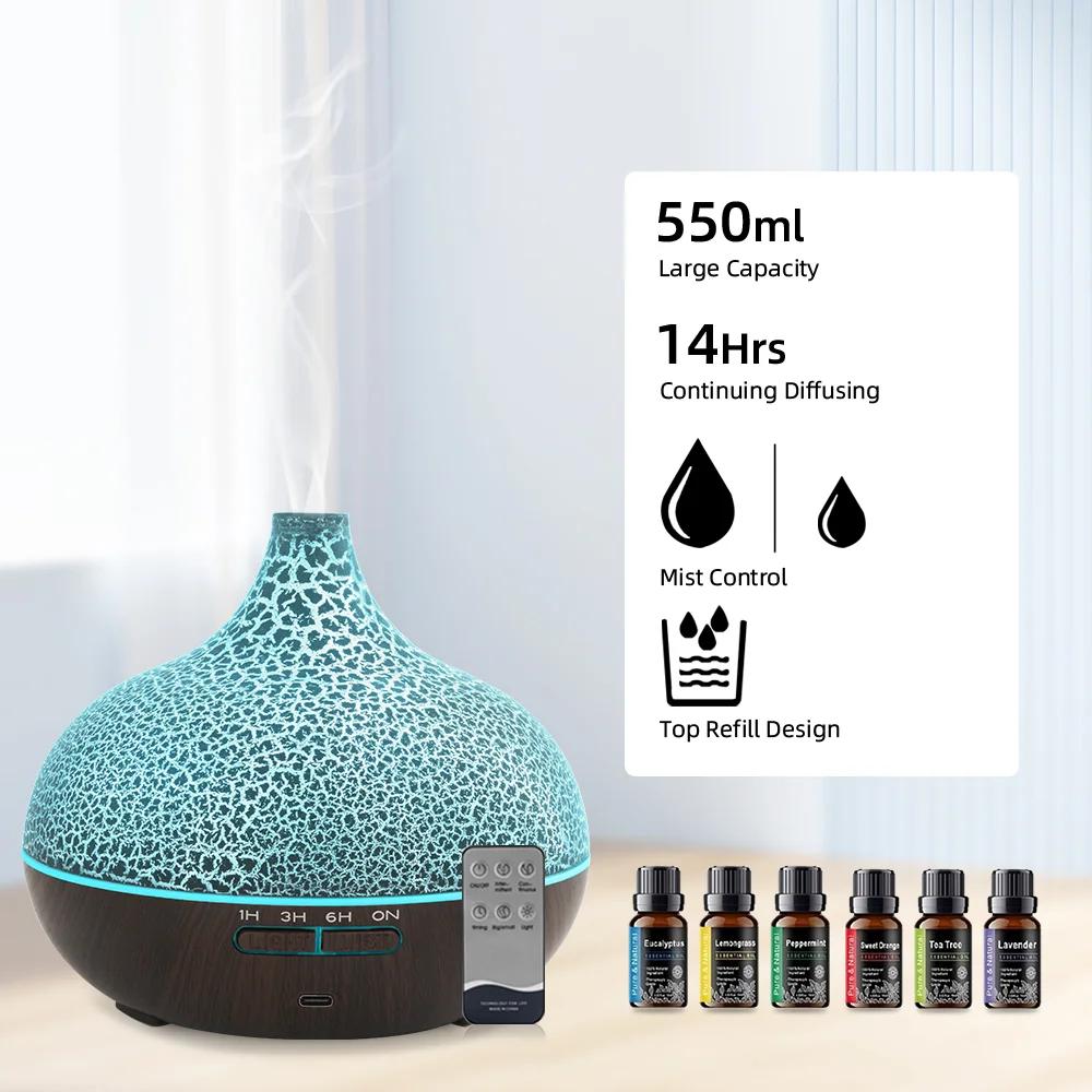 Auto Shut Off Essential Oil Diffuser 550ml Crack Design Ultra Quiet Aromatherapy Humidifier for Large Bedroom, Office & Sleep