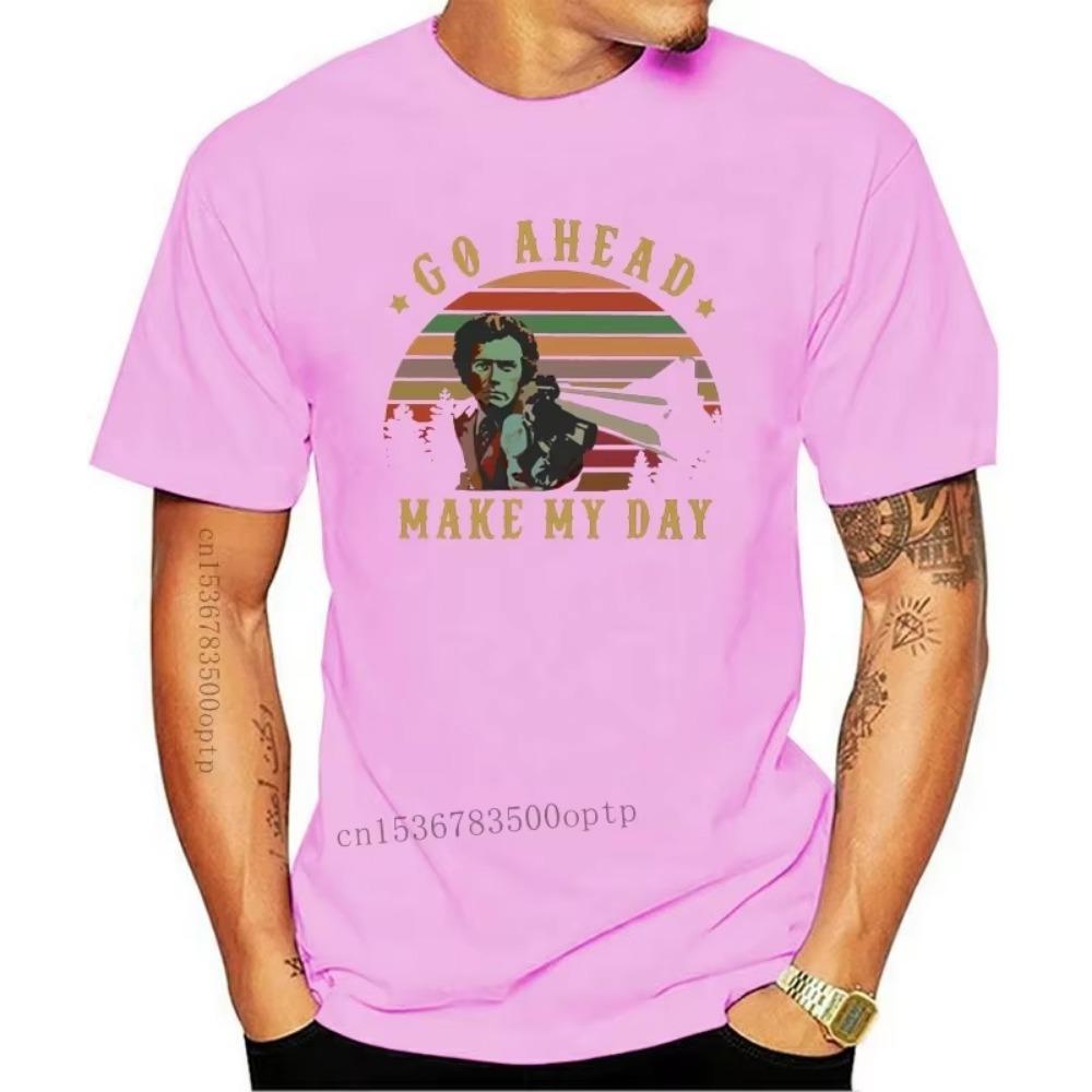 Nuova T-shirt Vintage Clint Eastwood Go Ahead Make My Day Nero-Blu Navy Per Uomo-Donna T-shirt di Qualità Superiore