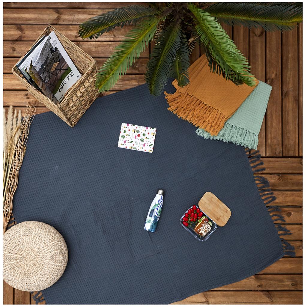 Les Trésors De Lily [A3526] - Sofadecke „Boho“ aus grauer Waffelbaumwolle - 160 x 130 cm