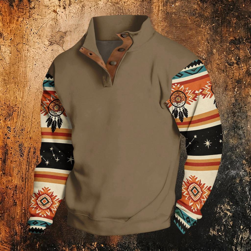 Men's Print Western Hoodie Long Sleeve Pullover Sweatshirt Casual