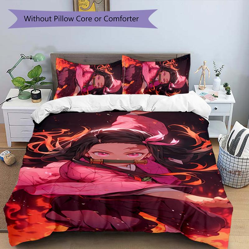 3pcs Demon Slayer Characters2 Pattern Bedding Set Duvet Cover Set Includes Duvet Cover &pillowcases, Perfect All Season Bedroom Decoration & Gift