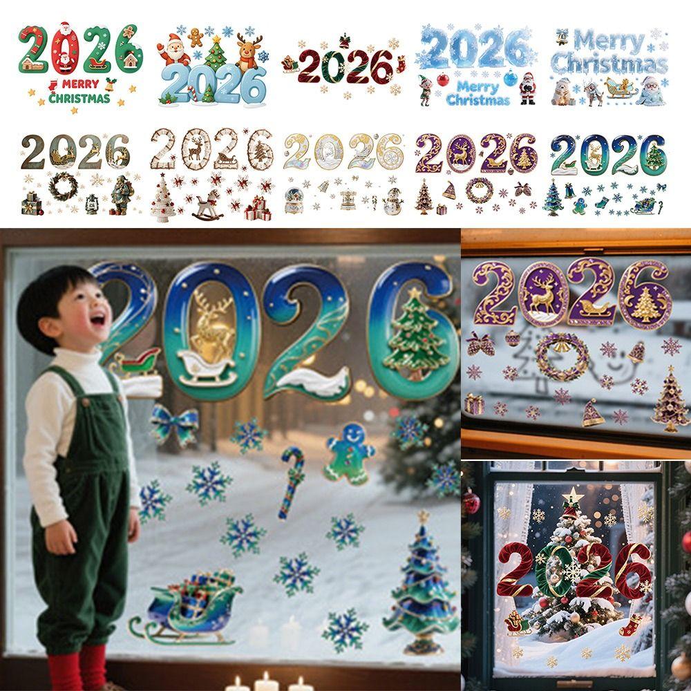 Multicolor 2026 3D Number Stickers Xmas Tree Bell DIY Accessories Window Stickers Cartoon Santa Glass Sticker