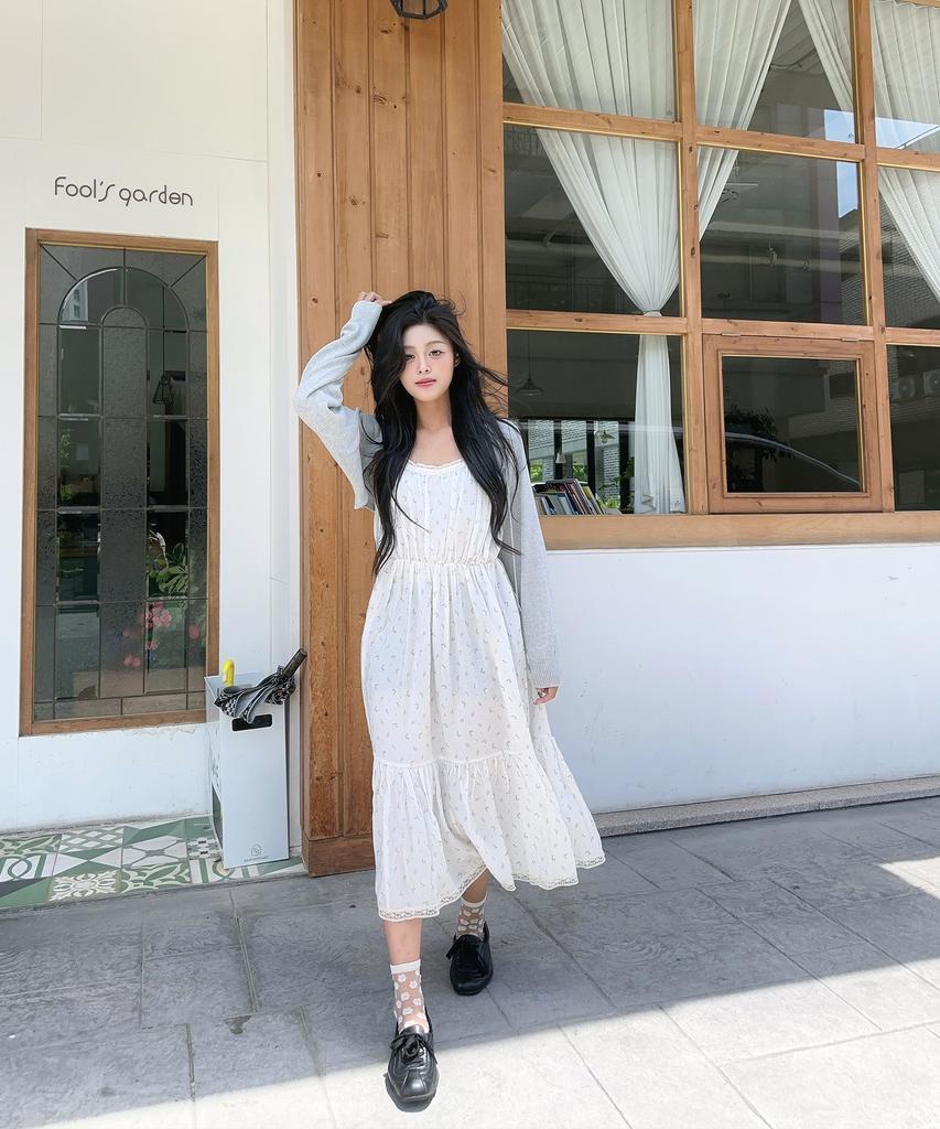 WIOE Boho Floral Cami Tiered Dress_Ivory