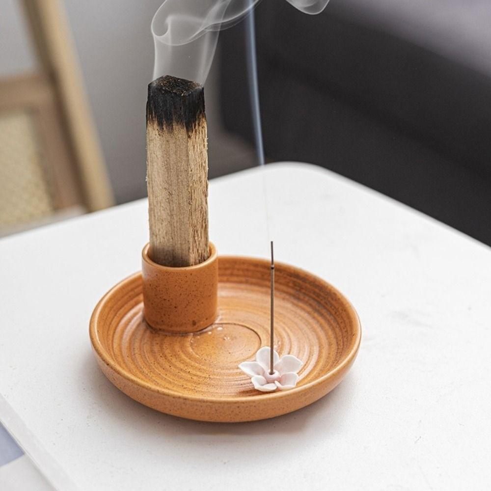 Multifunctional Ceramic Incense Burner Candles Holder 3 in 1 Incense Stick Holder Censer Flower Proof Smudging Stand Living Room