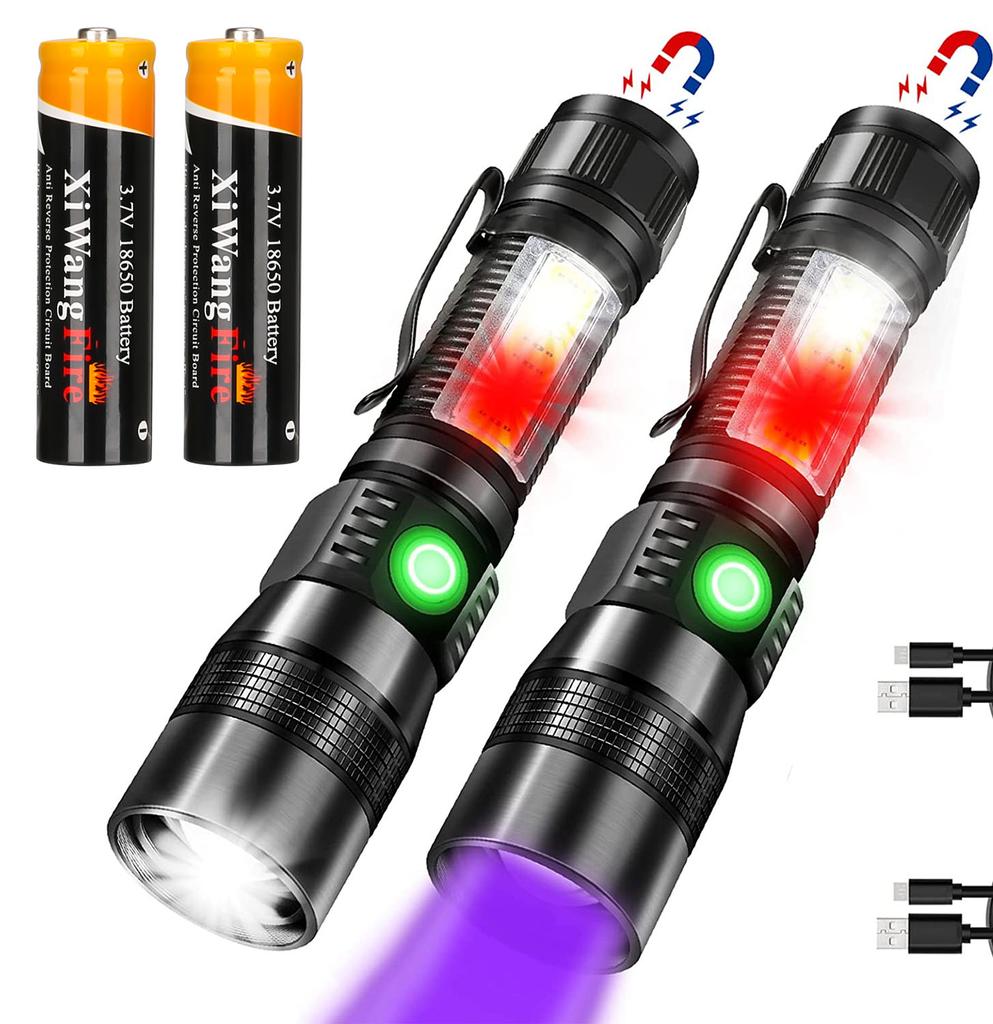 3in1 LED Flashlight UV Flashlight with 1200Lumen LED Light,Magnetic LED Torch with COB Sidelight,Zoomable,Waterproof for Camping