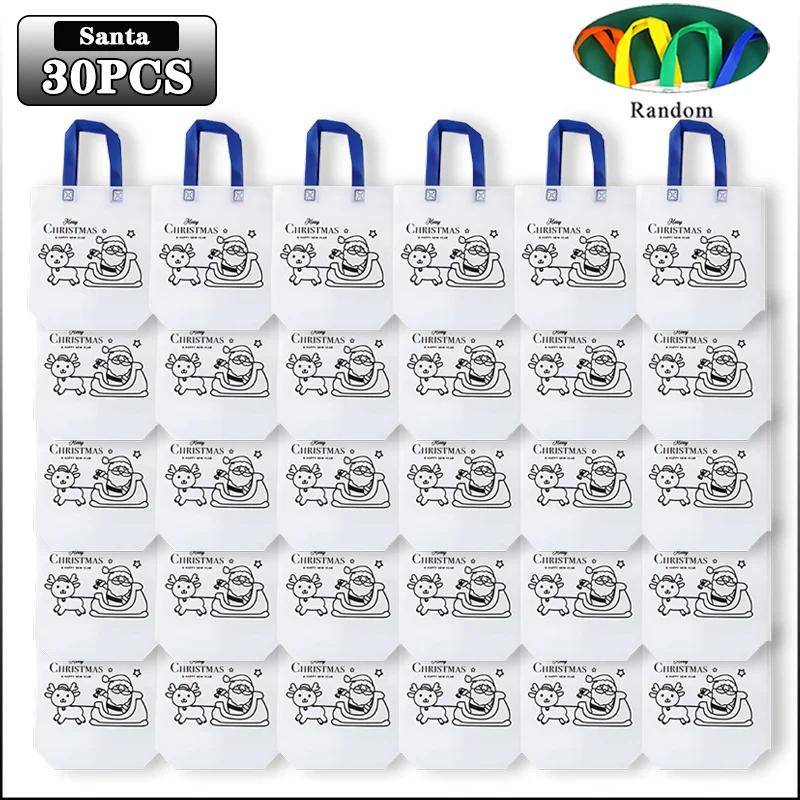10-50 STUKS Cartoon Kerstmis DIY Graffiti Tas Handgemaakt Schilderen Non-woven Handtas voor Kinderen Knutselen Kerstcadeau Feestartikelen
