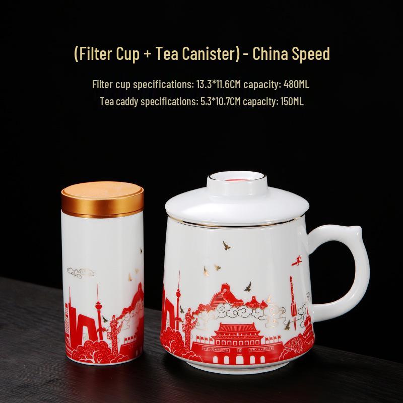 Red Ceramic Teacup Set with Logo for Commemorative Company Gifts